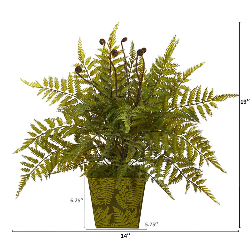 19” Fern Artificial Plant in Green Planter, photo 2 of 2
