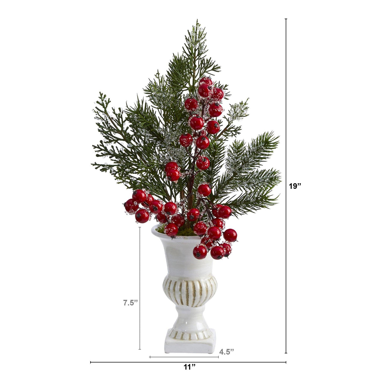 19” Iced Pine and Berries Artificial Arrangement in White Urn, photo 3 of 3