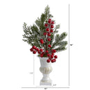 19” Iced Pine and Berries Artificial Arrangement in White Urn
