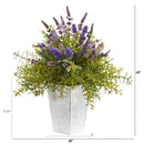 19” Lavender and Rosemary Artificial Arrangement in Embossed White Planter