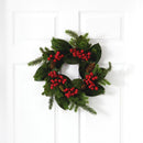 19” Magnolia Leaf, Berry and Pine Artificial Wreath