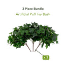 19" UV Resistant Artificial Puff Ivy Bush (Indoor/Outdoor) - Set of 3