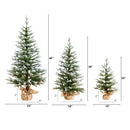2', 3', 4' Artificial Snowed Balsam Fir Christmas Tree in Burlap Wrapped Base - Set of 3
