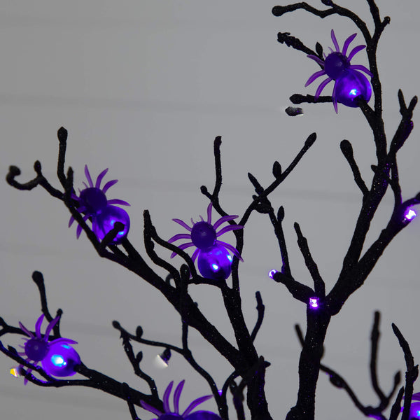 2' Pre-Lit Artificial Halloween Spider Twig Tree with 24 Purple LED Lights, photo 2 of 7