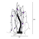 2' Pre-Lit Halloween Artificial Black Spooky Spider Willow Tree with 60 Orange & Purple LED Lights