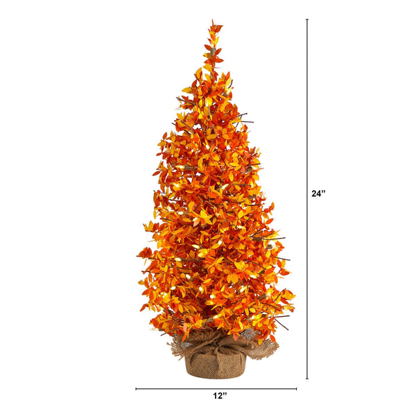 2' Harvest Halloween Artificial Christmas Tree Pre-Lit with 50 LED lights in Burlap Base, photo 2 of 7