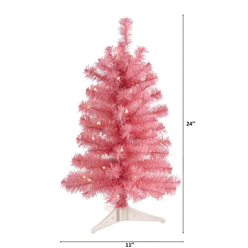 2’ Pink Artificial Christmas Tree with 35 LED Lights and 72 Bendable Branches, photo 6 of 6