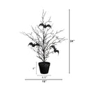 2' Pre-Lit Artificial Black Spooky Twig Tree with Bats and 40 Orange & Purple LED Lights