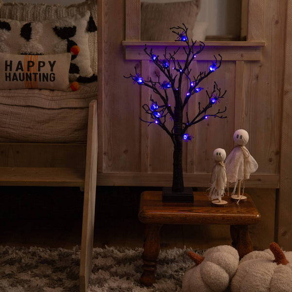 2' Pre-Lit Artificial Halloween Spider Twig Tree with 24 Purple LED Lights