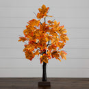 2' Pre-Lit Autumn Maple Artificial Fall Tree with 24 Warm White LED Lights and Detachable Base