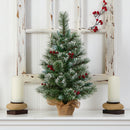2’ Snow Tipped Pine and Berry Artificial Christmas Tree with 35 Warm White LED Lights in Burlap Base