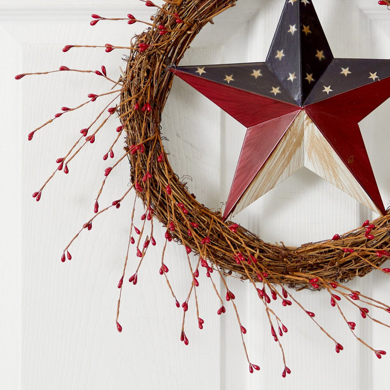 20” Americana Patriotic Star Wreath Red White and Blue