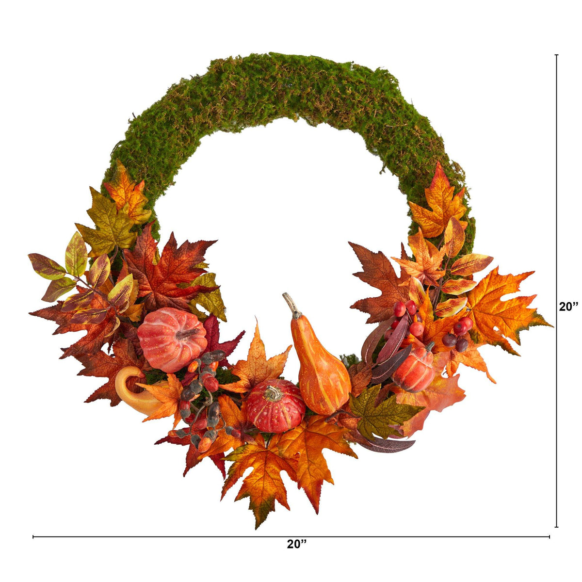 20” Autumn Pumpkin, Gourd and Fall Maple Leaf Artificial Wreath, photo 4 of 5