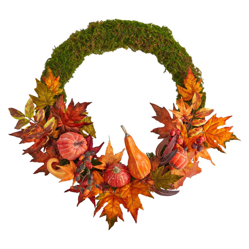 20” Autumn Pumpkin, Gourd and Fall Maple Leaf Artificial Wreath, photo 5 of 5