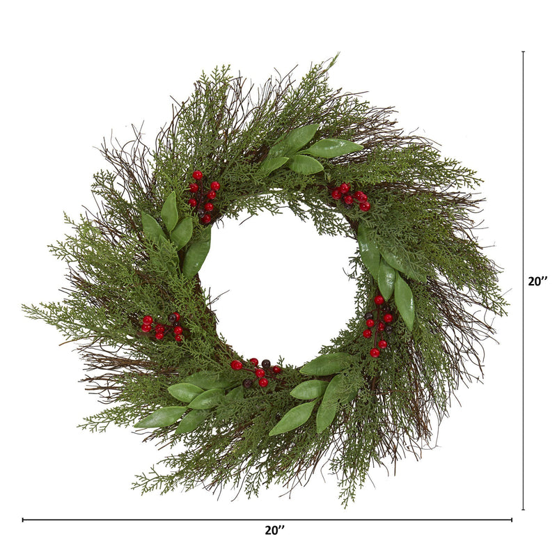 20” Cedar and Ruscus with Berries Artificial Wreath, photo 4 of 4