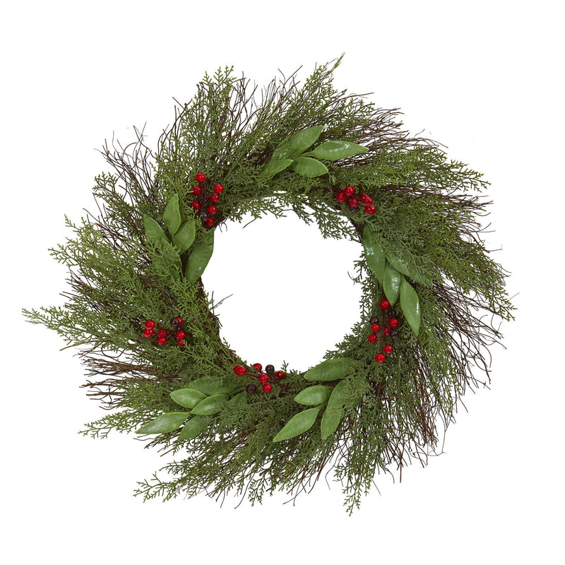 20” Cedar and Ruscus with Berries Artificial Wreath, photo 3 of 4