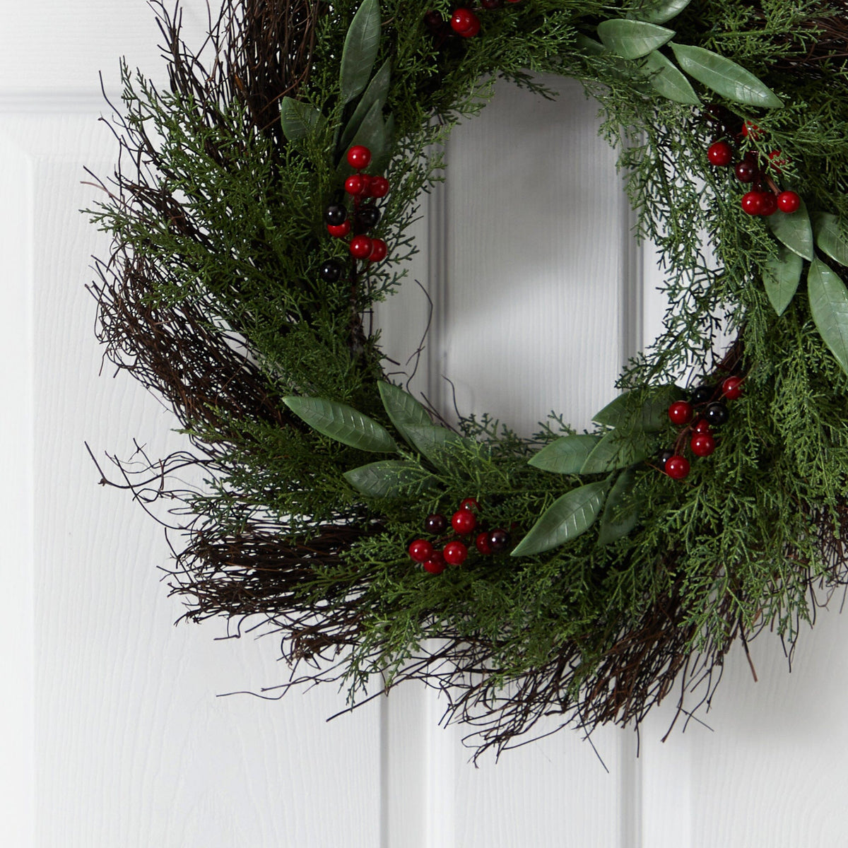 20” Cedar and Ruscus with Berries Artificial Wreath, photo 2 of 4