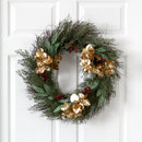 20” Cedar, Ruscus, Berries and Golden Eucalyptus Artificial Wreath