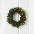 20” Frosted Pine Artificial Christmas Wreath with Pinecones, Berries and 35 Warm White LED Lights