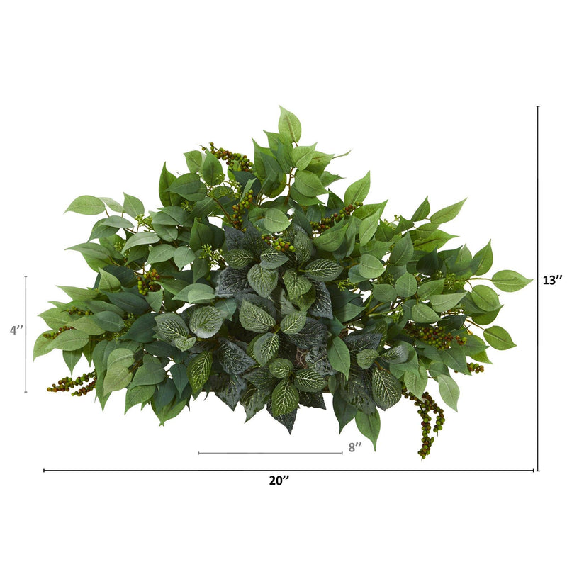 20” Mixed Ficus and Fittonia Artificial Ledge Plant