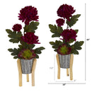 20” Mum and Succulent Artificial Arrangement in Tin Planter with Legs (Set of 2)