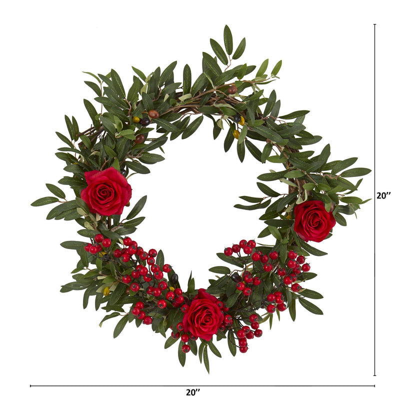 20” Olive, Berries and Rose Artificial Wreath, photo 2 of 2