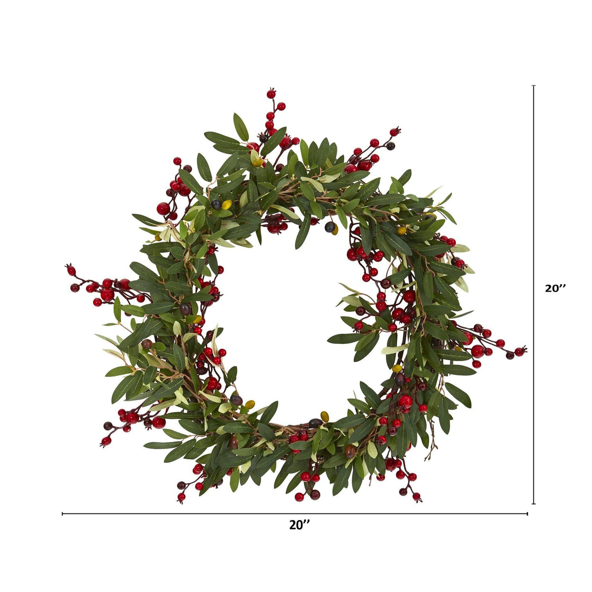 20” Olive with Berries Artificial Wreath, photo 2 of 2