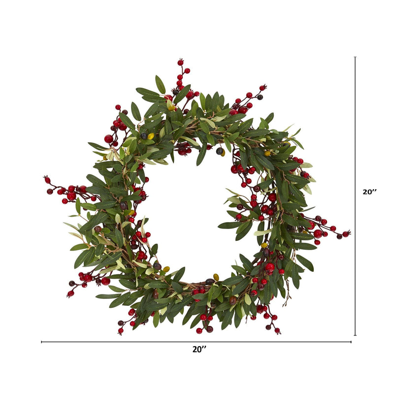 20” Olive with Berries Artificial Wreath, photo 2 of 2