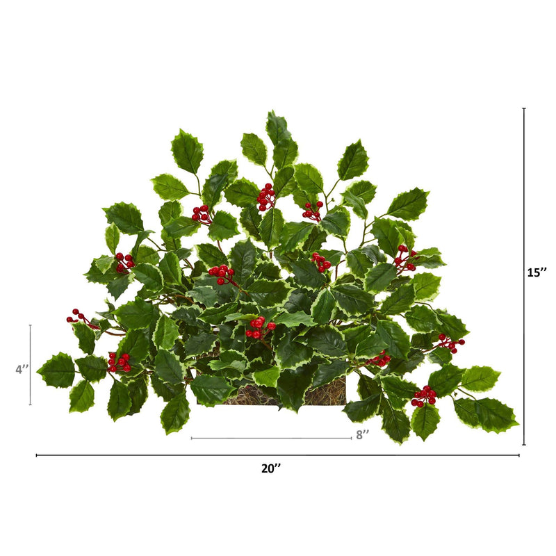 20” Variegated Holly with Berries Artificial Ledge Plant (Real Touch), photo 2 of 2
