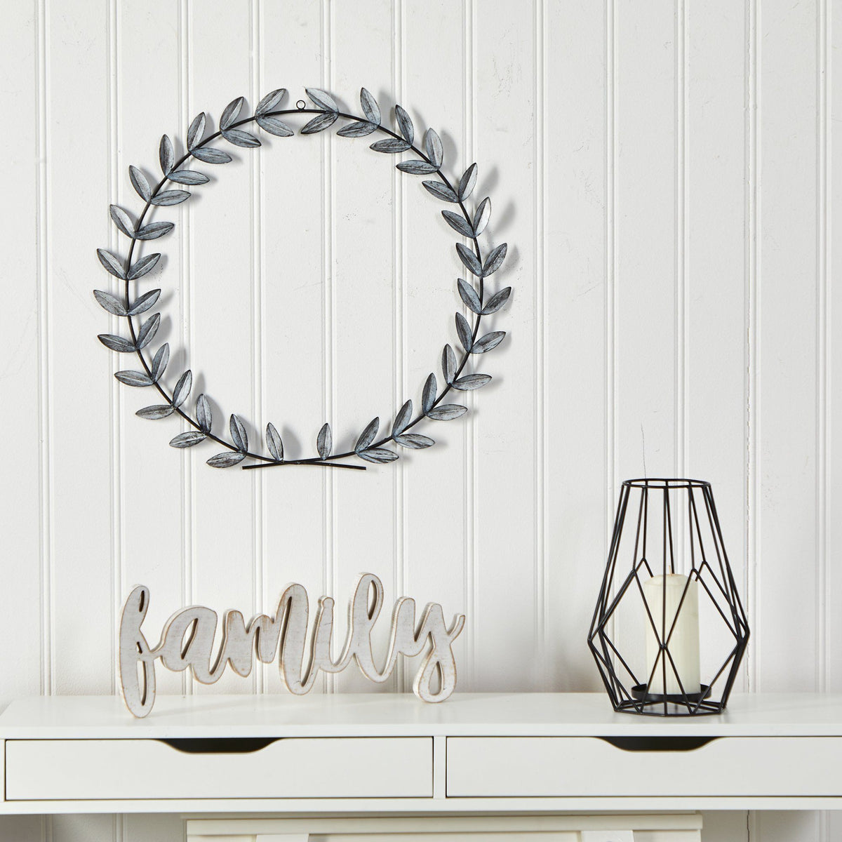 20” x 20” White Metal Olive Leaf Wall Decor, photo 3 of 3