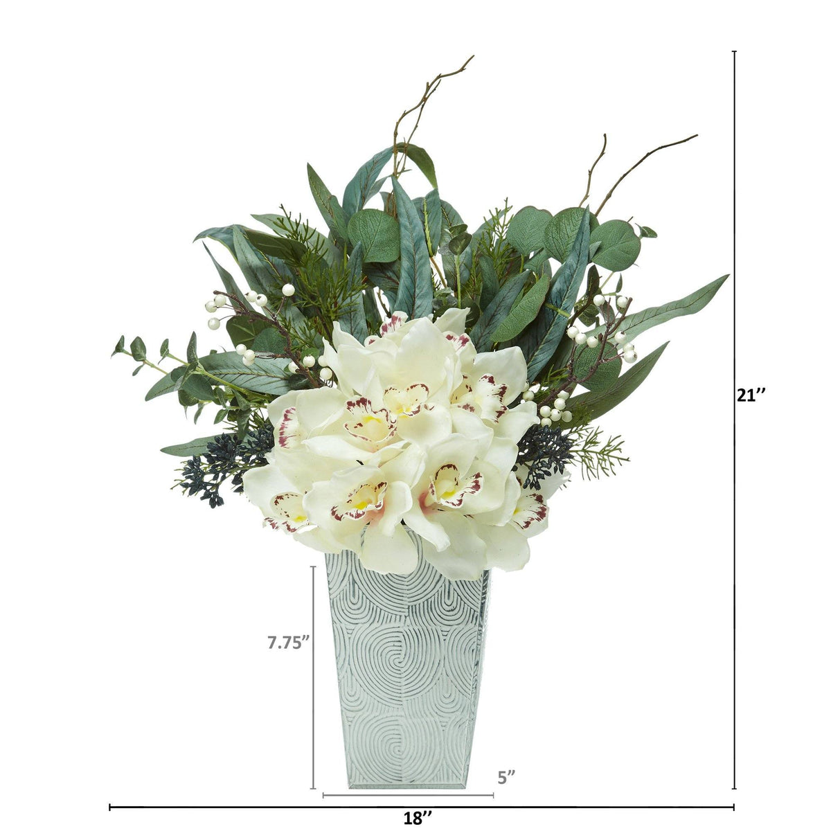 21” Cymbidium Orchid and Eucalyptus Artificial Arrangement, photo 2 of 2