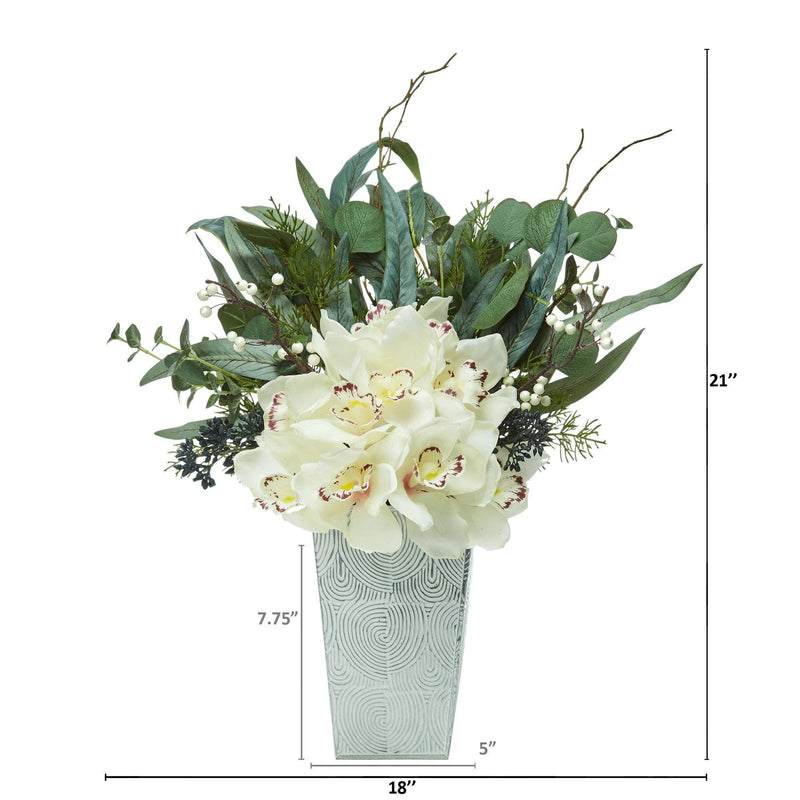 21” Cymbidium Orchid and Eucalyptus Artificial Arrangement, photo 2 of 2