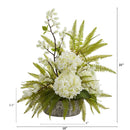 21” Hydrangea and Fern Artificial Arrangement in Weathered Oak Vase