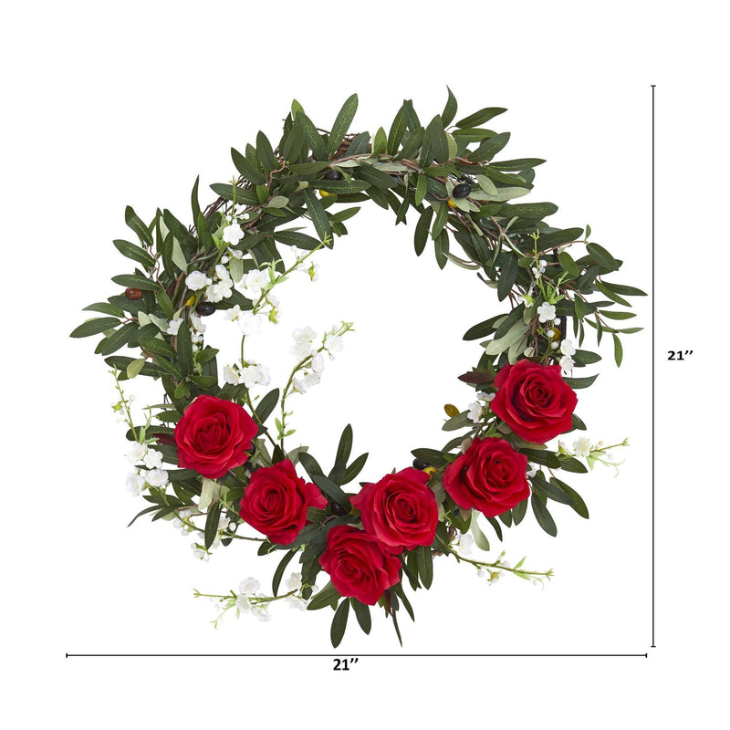 21” Olive, Rose and Cherry Blossom Artificial Wreath, photo 2 of 2