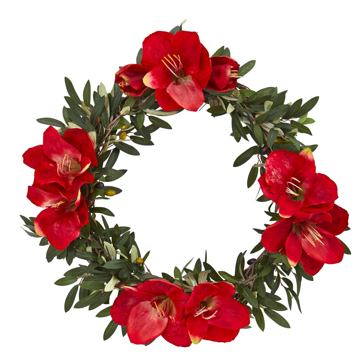 21” Olive with Amaryllis Artificial Wreath, photo 2 of 4
