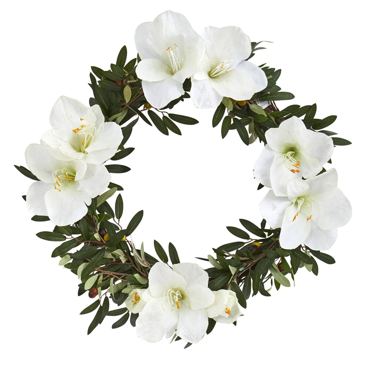 21” Olive with Amaryllis Artificial Wreath, photo 3 of 4