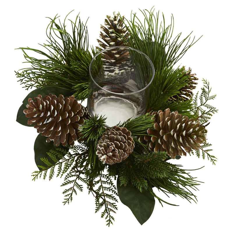 21” Pine Cone and Pine Artificial Arrangement Candelabrum, photo 2 of 3