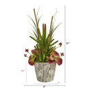 21” Succulent and Grass Artificial Plant in Weathered Oak Planter