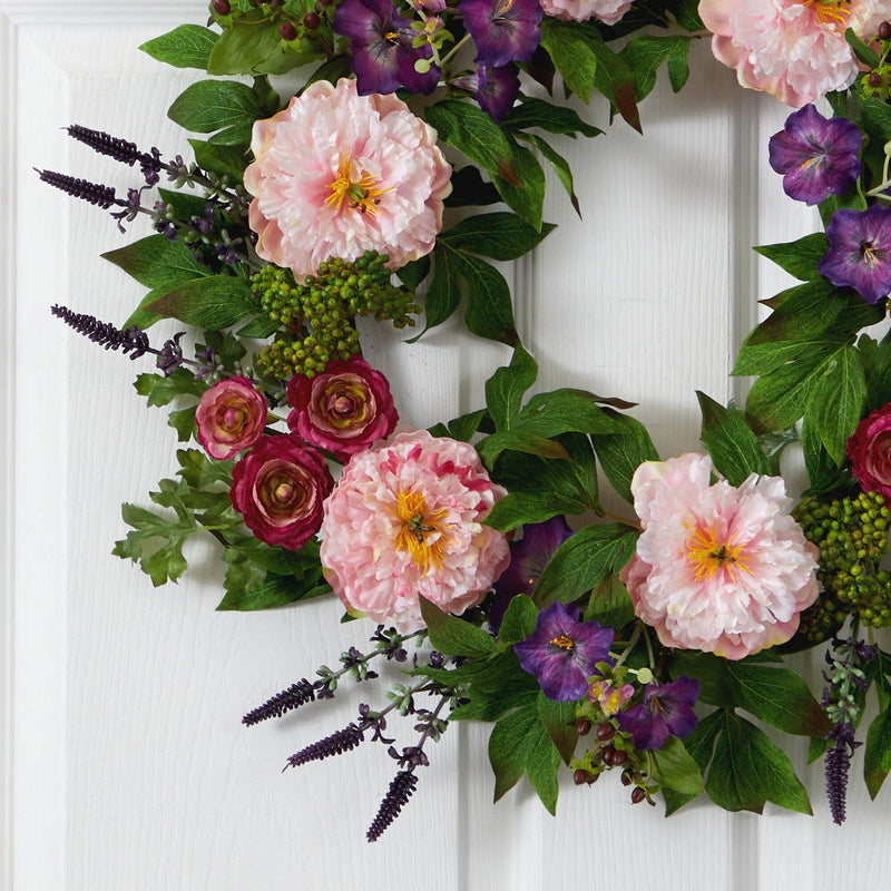 22” Assorted Peony Artificial Wreath