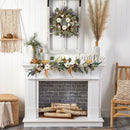 22” Autumn Green Pumpkin, Cotton and Berries Artificial Fall Wreath