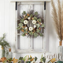 22” Autumn Green Pumpkin, Cotton and Berries Artificial Fall Wreath