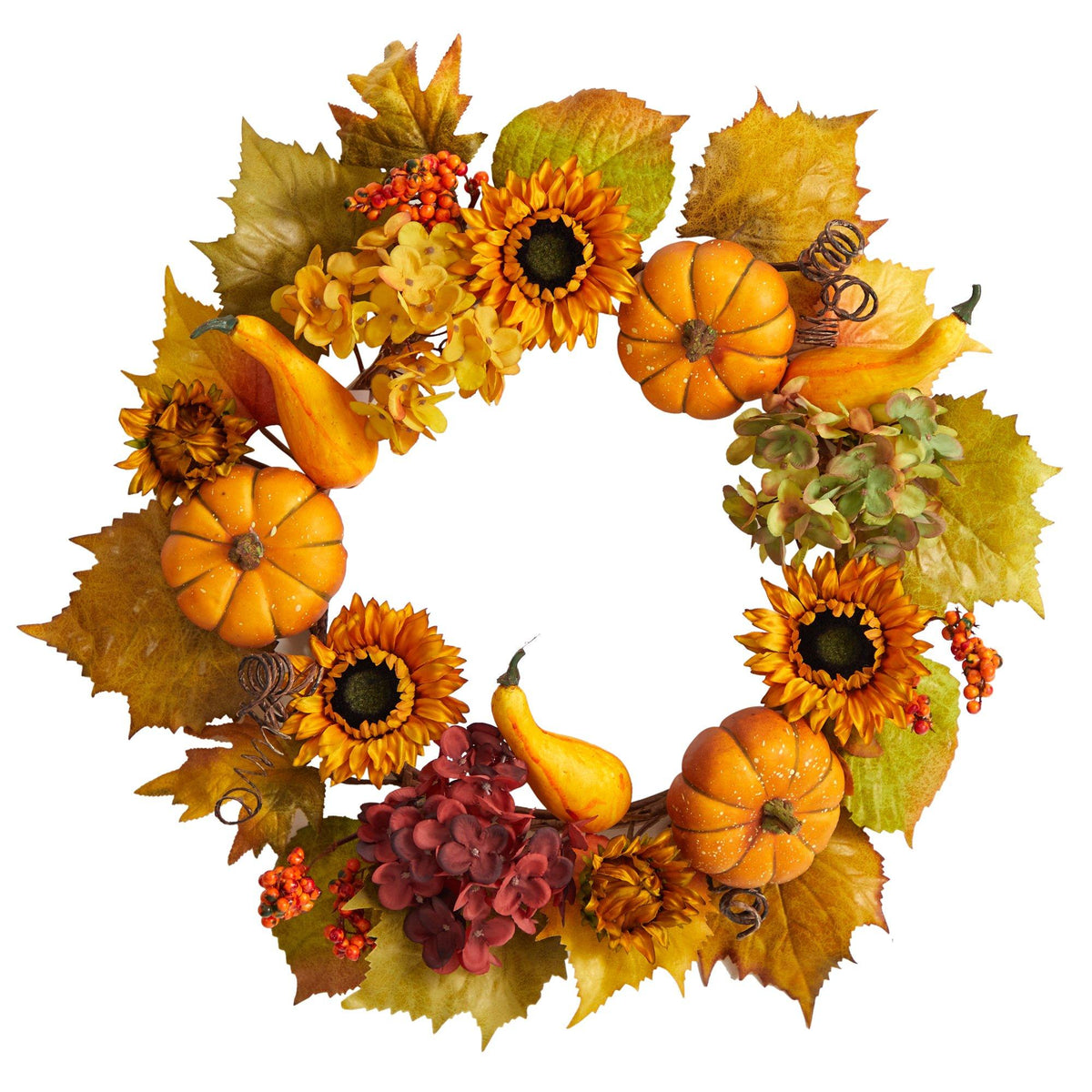 22” Autumn Hydrangea, Pumpkin and Sunflower Artificial Fall Wreath, photo 5 of 5
