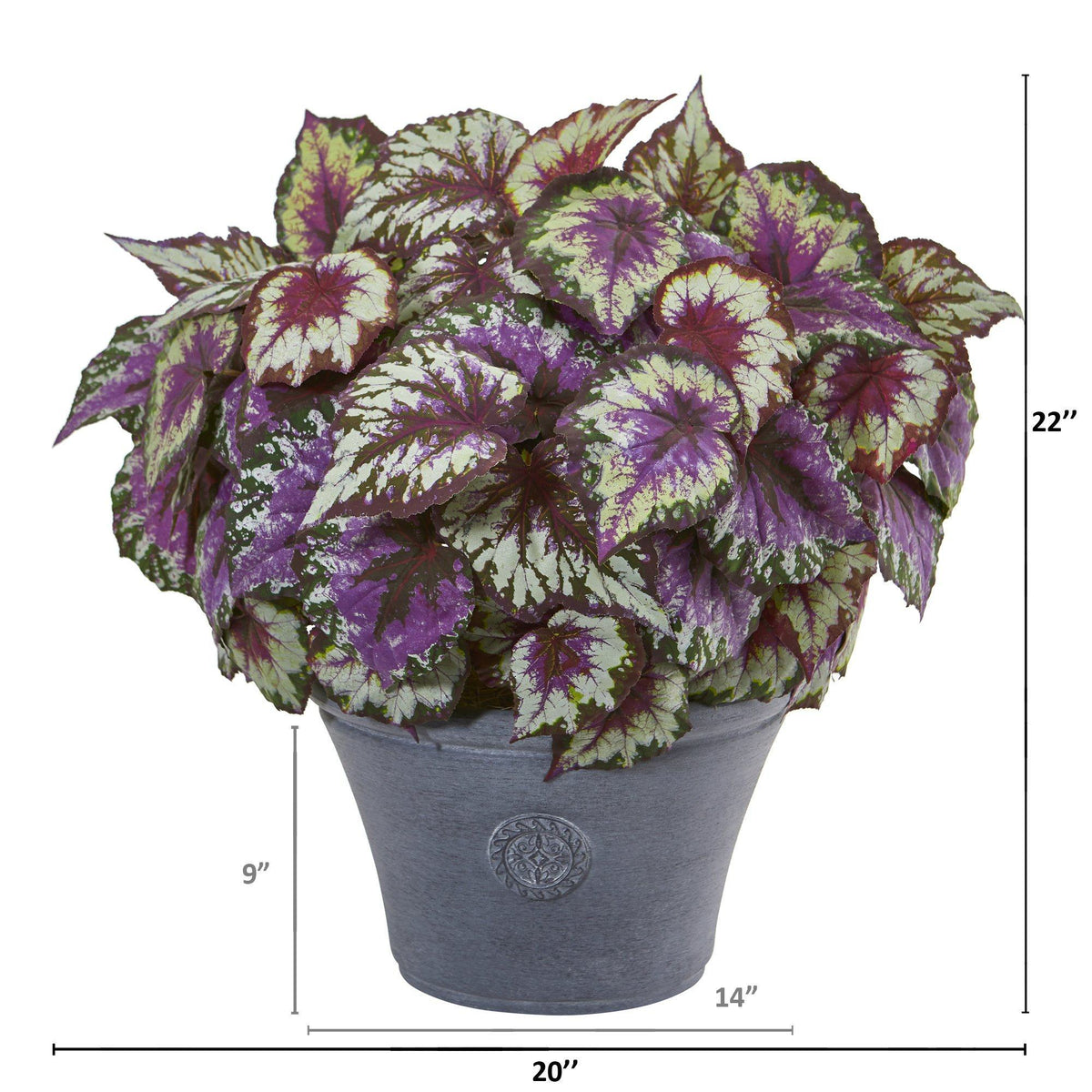 22” Begonia Artificial Plant in Gray Planter, photo 2 of 2