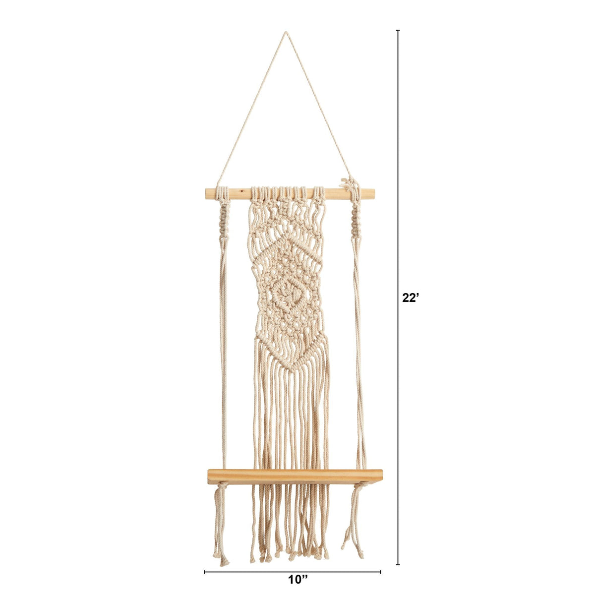 22” Boho Chic Wood Macrame Shelf with Diamond Weave, photo 2 of 6