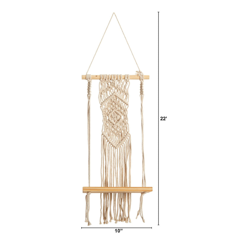 22” Boho Chic Wood Macrame Shelf with Diamond Weave, photo 2 of 6