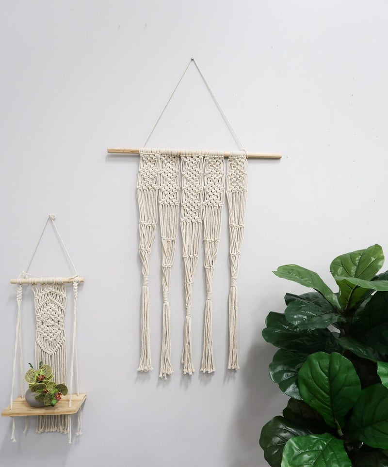 22” Boho Chic Wood Macrame Shelf with Diamond Weave, photo 4 of 6