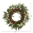 22” Cedar, Grass and Pine Cone Artificial Wreath UV Resistant (Indoor/Outdoor)