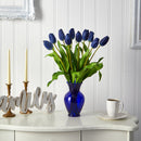 22” Dutch Tulip Artificial Arrangement in Blue Colored Vase