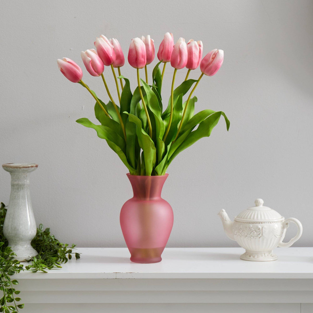 22” Dutch Tulip Artificial Arrangement in Rose Colored Vase, photo 3 of 4