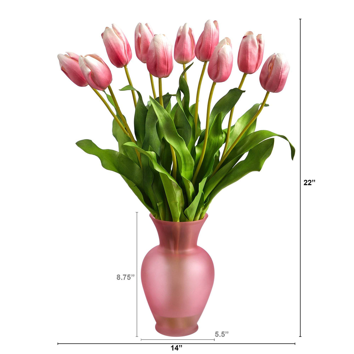 22” Dutch Tulip Artificial Arrangement in Rose Colored Vase, photo 2 of 4